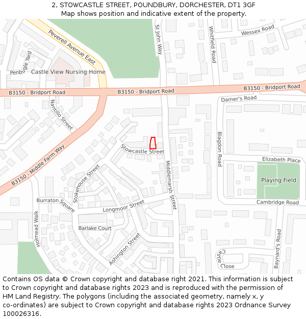 2, STOWCASTLE STREET, POUNDBURY, DORCHESTER, DT1 3GF: Location map and indicative extent of plot