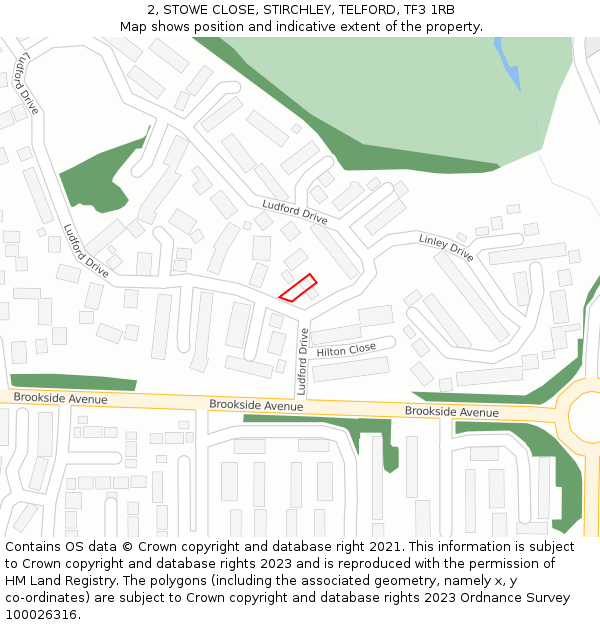 2, STOWE CLOSE, STIRCHLEY, TELFORD, TF3 1RB: Location map and indicative extent of plot