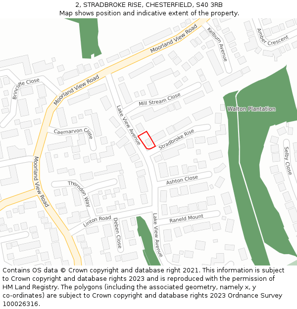 2, STRADBROKE RISE, CHESTERFIELD, S40 3RB: Location map and indicative extent of plot