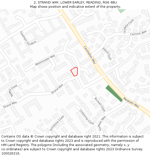 2, STRAND WAY, LOWER EARLEY, READING, RG6 4BU: Location map and indicative extent of plot