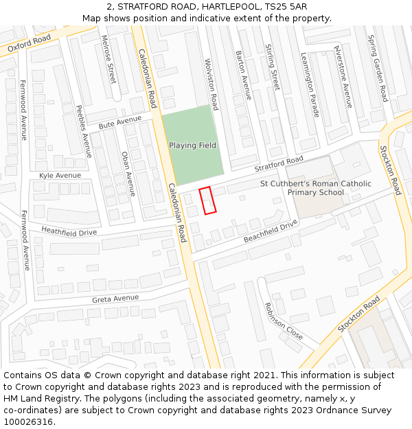 2, STRATFORD ROAD, HARTLEPOOL, TS25 5AR: Location map and indicative extent of plot