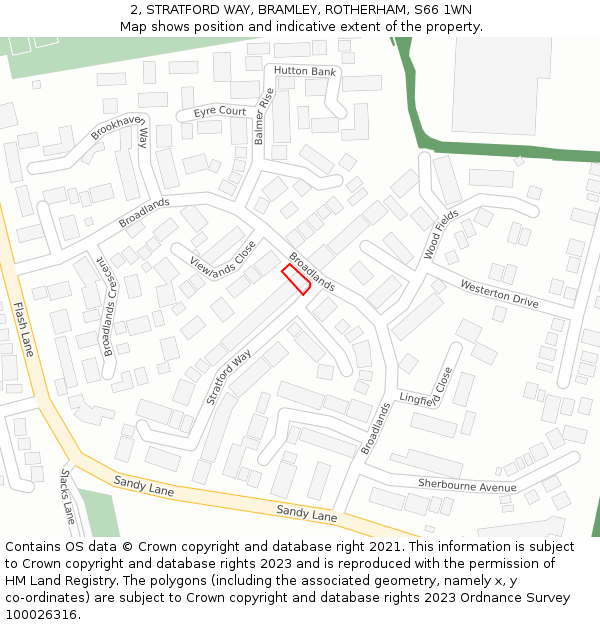 2, STRATFORD WAY, BRAMLEY, ROTHERHAM, S66 1WN: Location map and indicative extent of plot