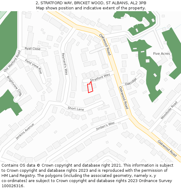 2, STRATFORD WAY, BRICKET WOOD, ST ALBANS, AL2 3PB: Location map and indicative extent of plot