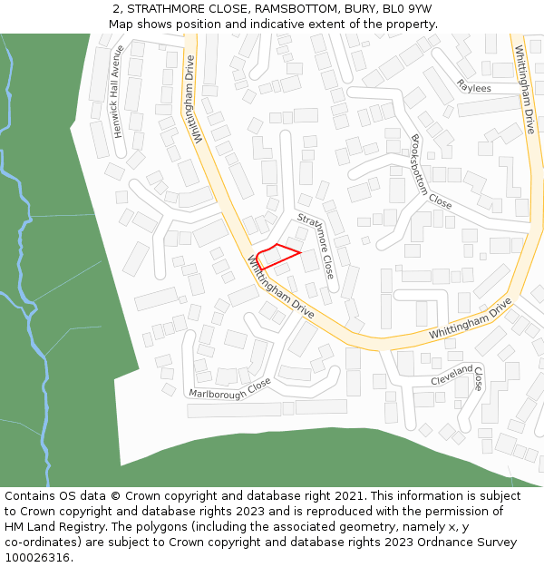 2, STRATHMORE CLOSE, RAMSBOTTOM, BURY, BL0 9YW: Location map and indicative extent of plot