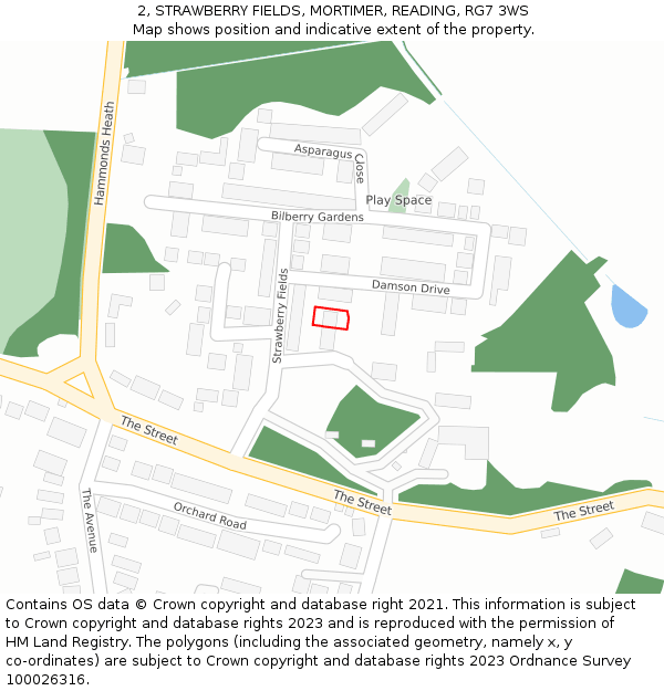 2, STRAWBERRY FIELDS, MORTIMER, READING, RG7 3WS: Location map and indicative extent of plot