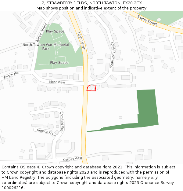 2, STRAWBERRY FIELDS, NORTH TAWTON, EX20 2GX: Location map and indicative extent of plot