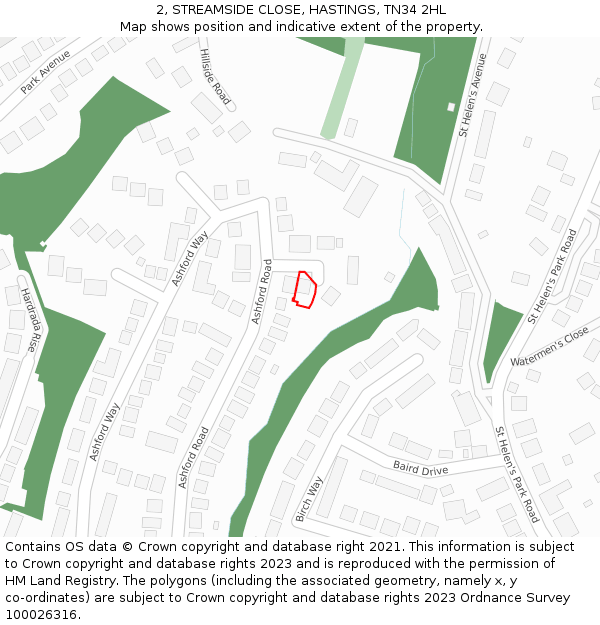 2, STREAMSIDE CLOSE, HASTINGS, TN34 2HL: Location map and indicative extent of plot