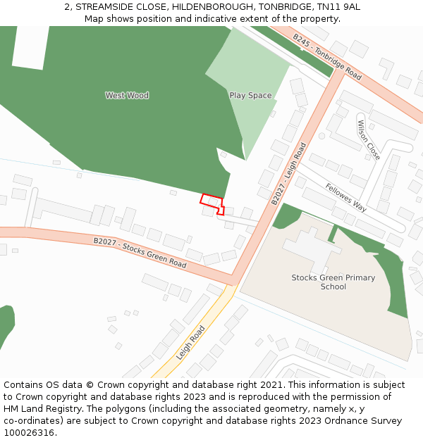 2, STREAMSIDE CLOSE, HILDENBOROUGH, TONBRIDGE, TN11 9AL: Location map and indicative extent of plot