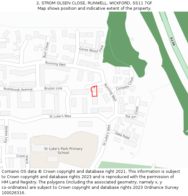 2, STROM OLSEN CLOSE, RUNWELL, WICKFORD, SS11 7GF: Location map and indicative extent of plot