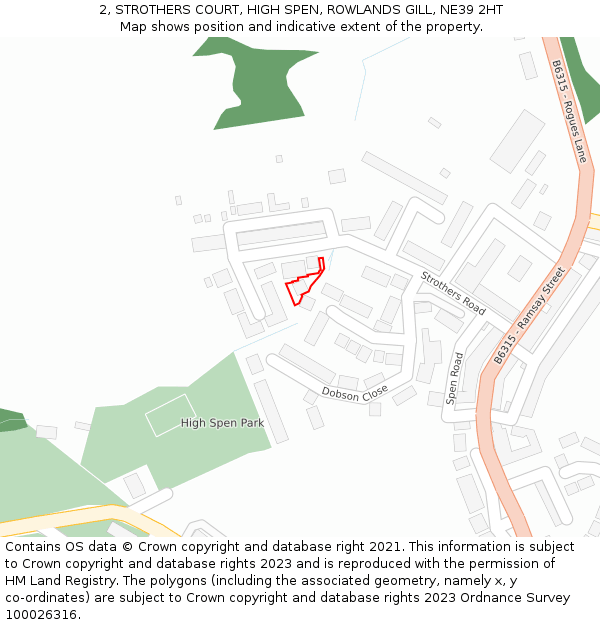 2, STROTHERS COURT, HIGH SPEN, ROWLANDS GILL, NE39 2HT: Location map and indicative extent of plot