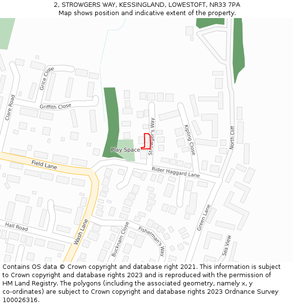 2, STROWGERS WAY, KESSINGLAND, LOWESTOFT, NR33 7PA: Location map and indicative extent of plot