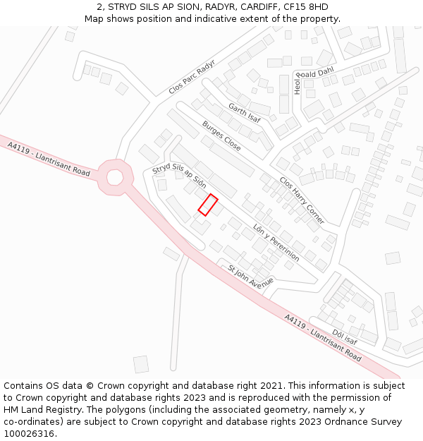 2, STRYD SILS AP SION, RADYR, CARDIFF, CF15 8HD: Location map and indicative extent of plot