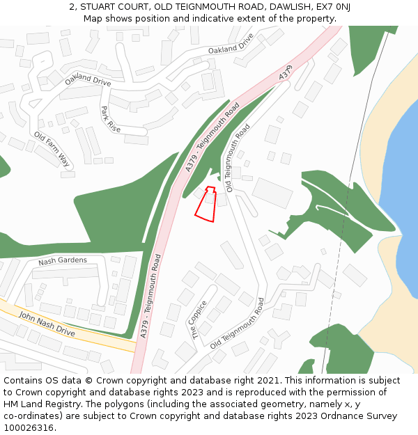 2, STUART COURT, OLD TEIGNMOUTH ROAD, DAWLISH, EX7 0NJ: Location map and indicative extent of plot