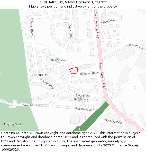 2, STUART WAY, MARKET DRAYTON, TF9 3TT: Location map and indicative extent of plot