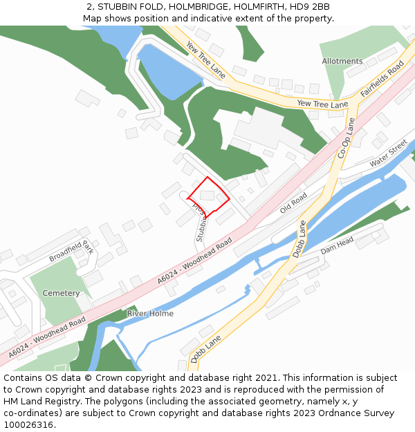 2, STUBBIN FOLD, HOLMBRIDGE, HOLMFIRTH, HD9 2BB: Location map and indicative extent of plot