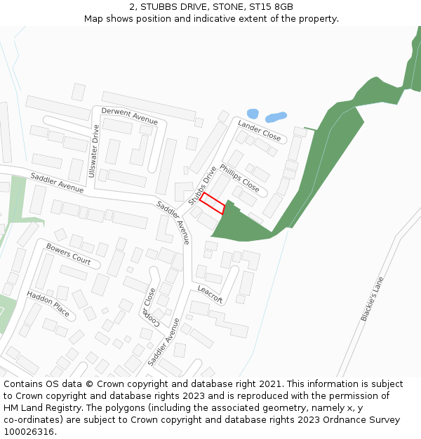 2, STUBBS DRIVE, STONE, ST15 8GB: Location map and indicative extent of plot