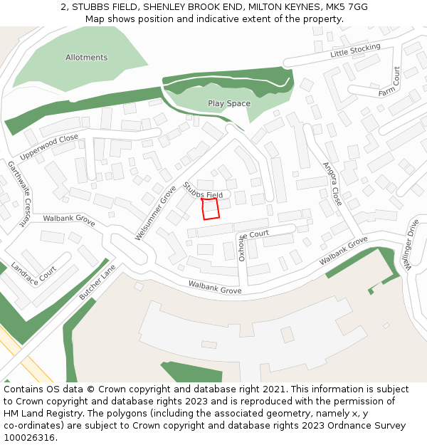 2, STUBBS FIELD, SHENLEY BROOK END, MILTON KEYNES, MK5 7GG: Location map and indicative extent of plot