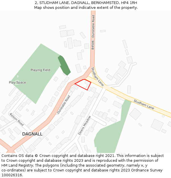 2, STUDHAM LANE, DAGNALL, BERKHAMSTED, HP4 1RH: Location map and indicative extent of plot