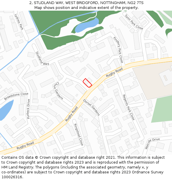 2, STUDLAND WAY, WEST BRIDGFORD, NOTTINGHAM, NG2 7TS: Location map and indicative extent of plot