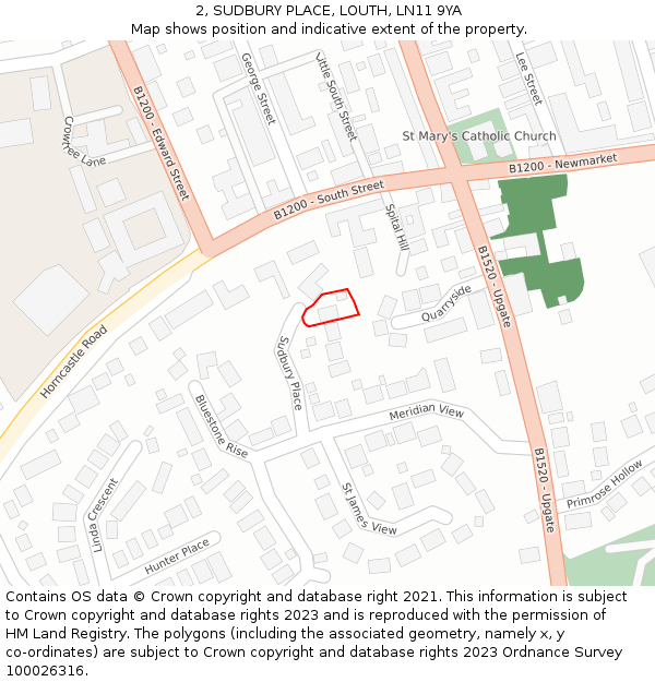 2, SUDBURY PLACE, LOUTH, LN11 9YA: Location map and indicative extent of plot