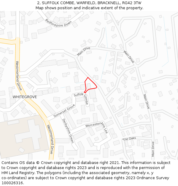 2, SUFFOLK COMBE, WARFIELD, BRACKNELL, RG42 3TW: Location map and indicative extent of plot