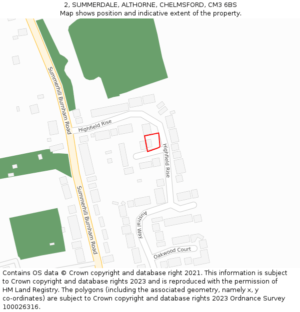 2, SUMMERDALE, ALTHORNE, CHELMSFORD, CM3 6BS: Location map and indicative extent of plot