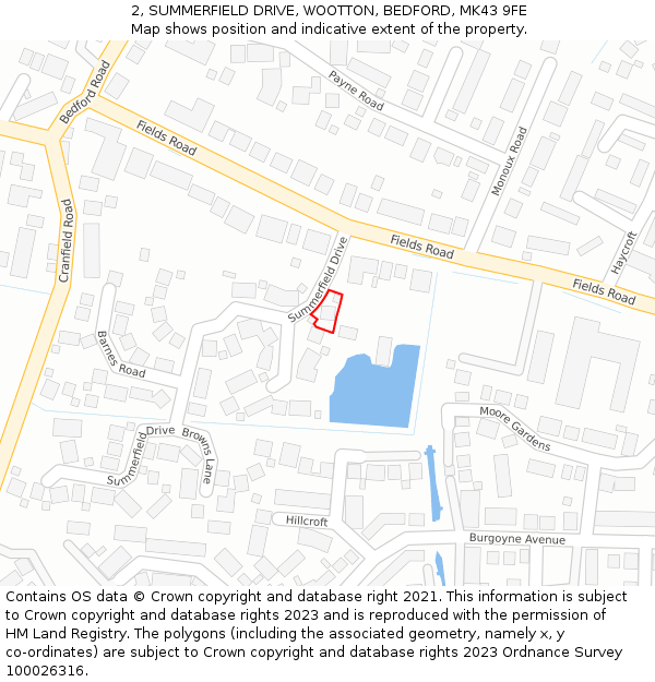 2, SUMMERFIELD DRIVE, WOOTTON, BEDFORD, MK43 9FE: Location map and indicative extent of plot