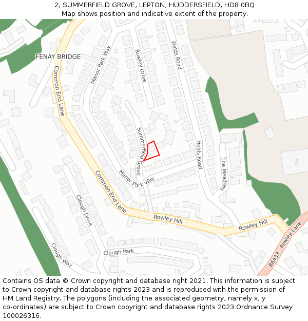 2, SUMMERFIELD GROVE, LEPTON, HUDDERSFIELD, HD8 0BQ: Location map and indicative extent of plot