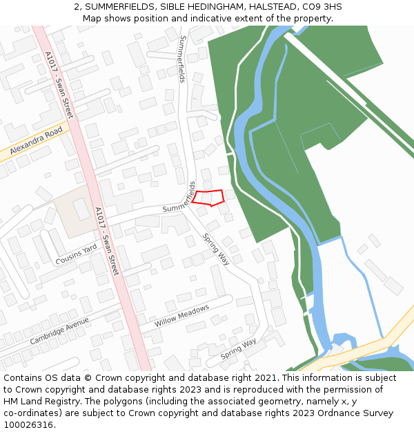 2, SUMMERFIELDS, SIBLE HEDINGHAM, HALSTEAD, CO9 3HS: Location map and indicative extent of plot