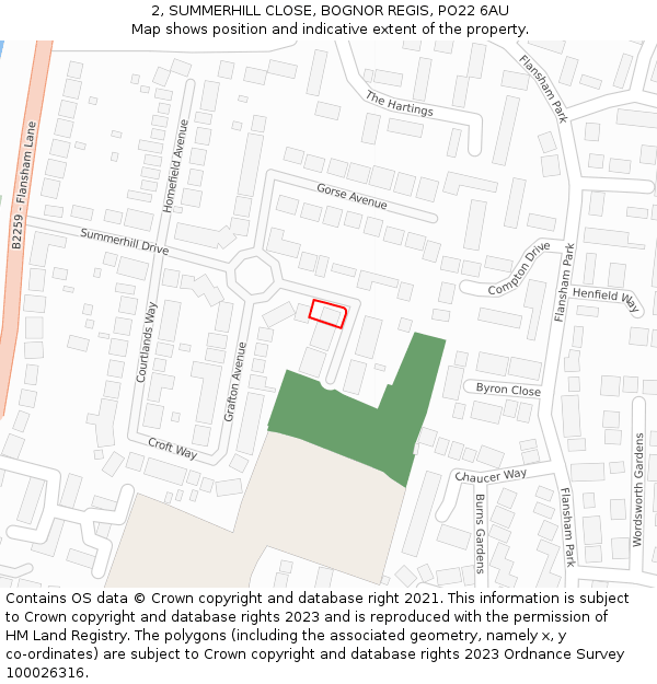 2, SUMMERHILL CLOSE, BOGNOR REGIS, PO22 6AU: Location map and indicative extent of plot