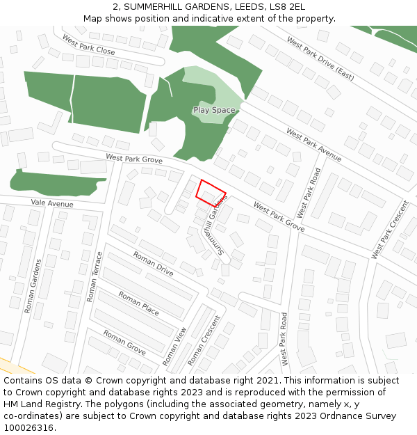 2, SUMMERHILL GARDENS, LEEDS, LS8 2EL: Location map and indicative extent of plot