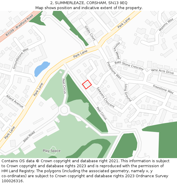 2, SUMMERLEAZE, CORSHAM, SN13 9EQ: Location map and indicative extent of plot