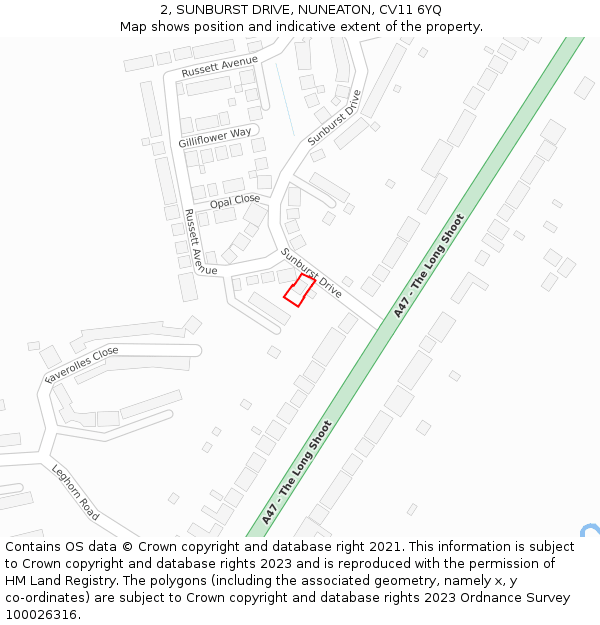2, SUNBURST DRIVE, NUNEATON, CV11 6YQ: Location map and indicative extent of plot