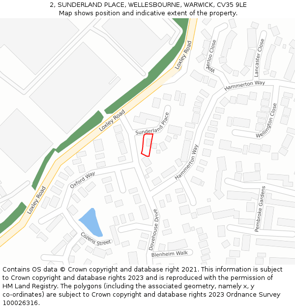 2, SUNDERLAND PLACE, WELLESBOURNE, WARWICK, CV35 9LE: Location map and indicative extent of plot