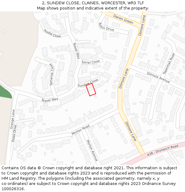 2, SUNDEW CLOSE, CLAINES, WORCESTER, WR3 7LF: Location map and indicative extent of plot