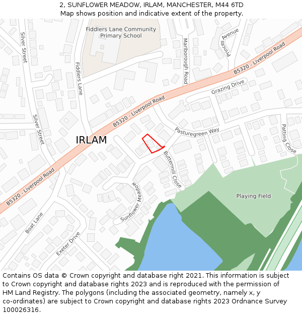 2, SUNFLOWER MEADOW, IRLAM, MANCHESTER, M44 6TD: Location map and indicative extent of plot