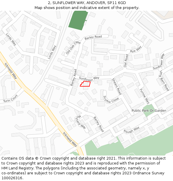 2, SUNFLOWER WAY, ANDOVER, SP11 6GD: Location map and indicative extent of plot