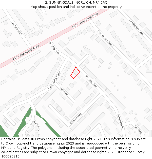 2, SUNNINGDALE, NORWICH, NR4 6AQ: Location map and indicative extent of plot