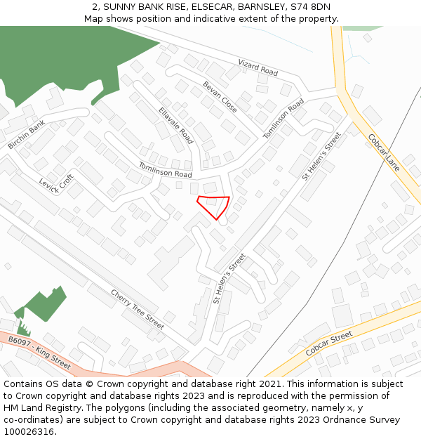 2, SUNNY BANK RISE, ELSECAR, BARNSLEY, S74 8DN: Location map and indicative extent of plot