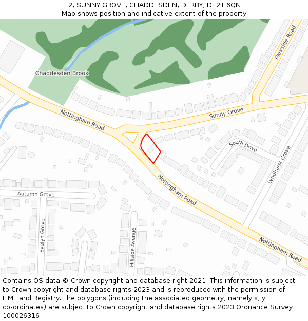 2, SUNNY GROVE, CHADDESDEN, DERBY, DE21 6QN: Location map and indicative extent of plot