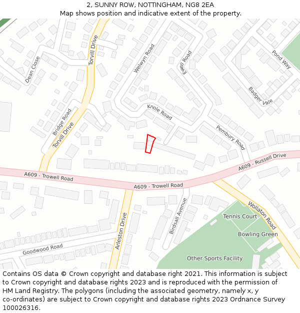 2, SUNNY ROW, NOTTINGHAM, NG8 2EA: Location map and indicative extent of plot