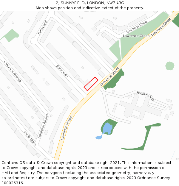 2, SUNNYFIELD, LONDON, NW7 4RG: Location map and indicative extent of plot