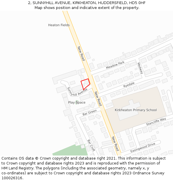 2, SUNNYHILL AVENUE, KIRKHEATON, HUDDERSFIELD, HD5 0HF: Location map and indicative extent of plot