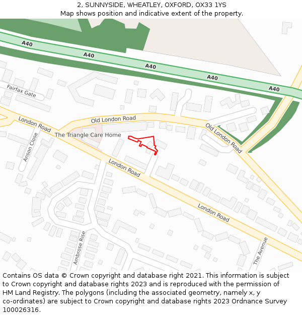 2, SUNNYSIDE, WHEATLEY, OXFORD, OX33 1YS: Location map and indicative extent of plot