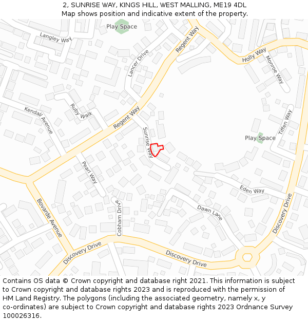 2, SUNRISE WAY, KINGS HILL, WEST MALLING, ME19 4DL: Location map and indicative extent of plot