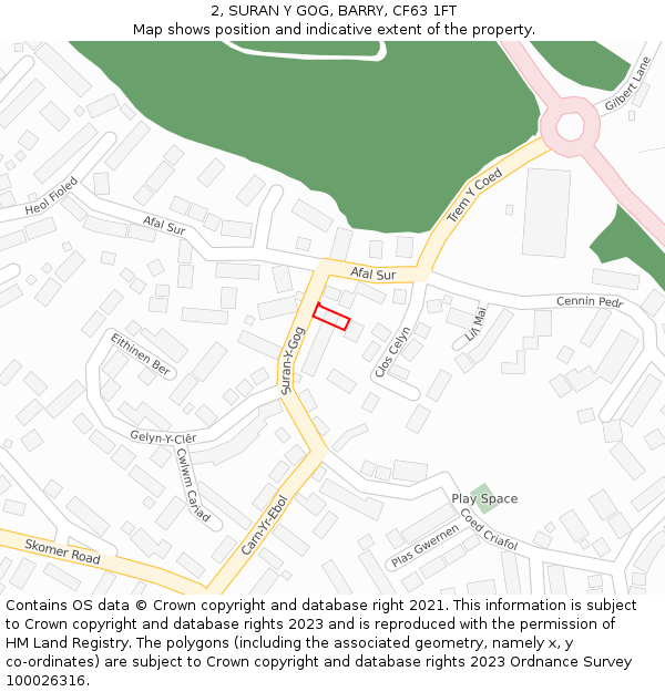 2, SURAN Y GOG, BARRY, CF63 1FT: Location map and indicative extent of plot