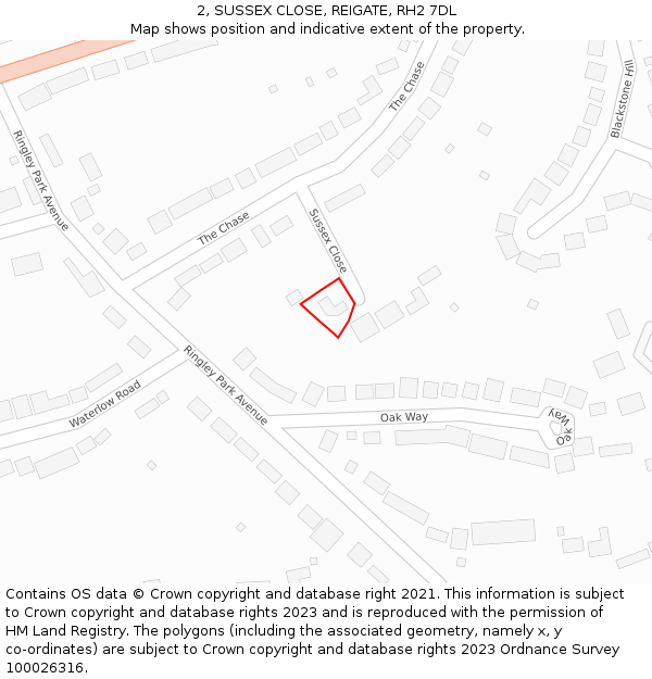 2, SUSSEX CLOSE, REIGATE, RH2 7DL: Location map and indicative extent of plot