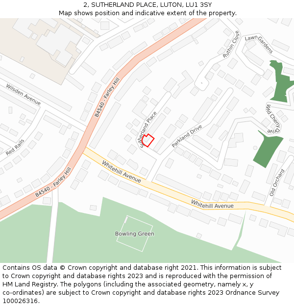 2, SUTHERLAND PLACE, LUTON, LU1 3SY: Location map and indicative extent of plot