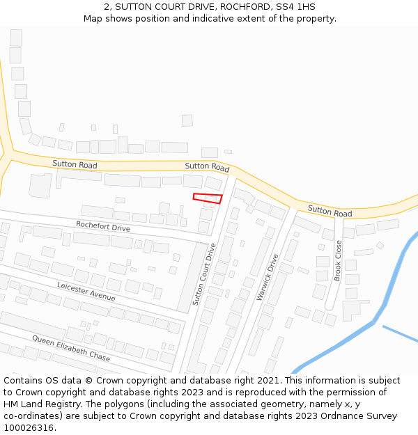 2, SUTTON COURT DRIVE, ROCHFORD, SS4 1HS: Location map and indicative extent of plot