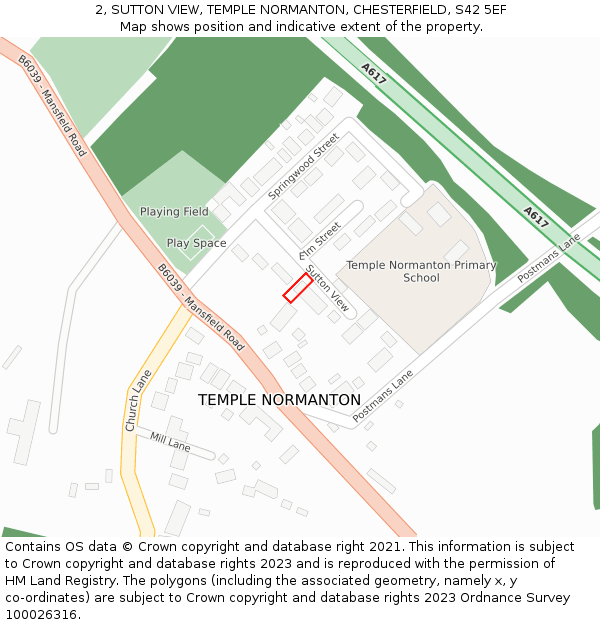 2, SUTTON VIEW, TEMPLE NORMANTON, CHESTERFIELD, S42 5EF: Location map and indicative extent of plot